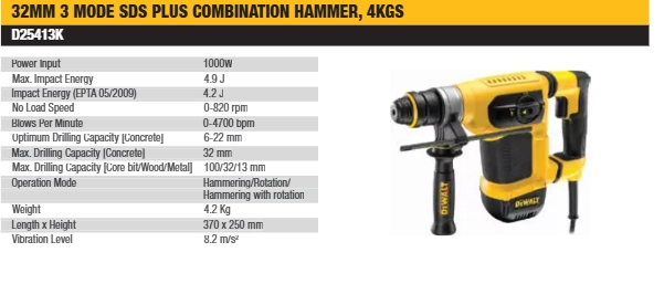 DEWALT D25413K-QS SDS hammer drill for concrete
