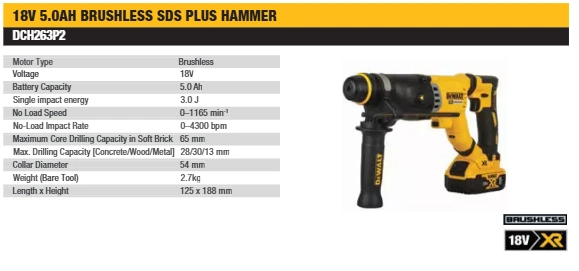 DEWALT brushless rotary hammer drill 18V kit