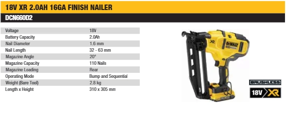 DeWalt 18V XR finish nailer for trim and molding