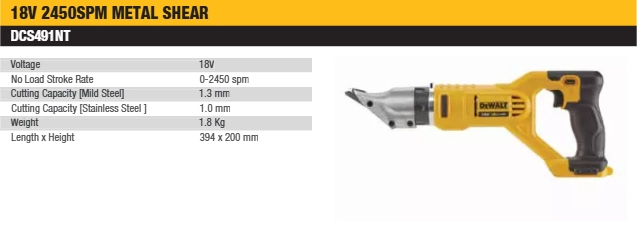 DeWalt DCS491NT-XJ 18V XR cordless metal shear
