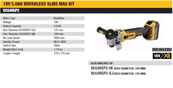 DEWALT DCG405P2 distributor in Chennai