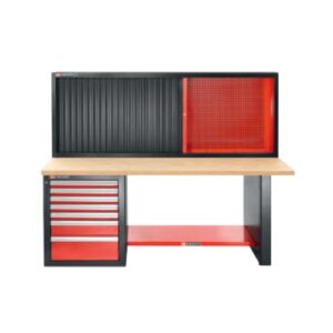 JLS2-2MW7DSCL Heavy-duty workbench 2182 mm - 7 drawers - wooden worktop - low version and shutter cabinet