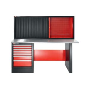 JLS2-2MS7DSCH Heavy-duty workbench 2182mm - 7 drawers - stainless steel worktop - high version and shutter cabinet