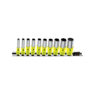 11-piece rack set of 1/4" long-reach inch 12-point sockets - FLUO