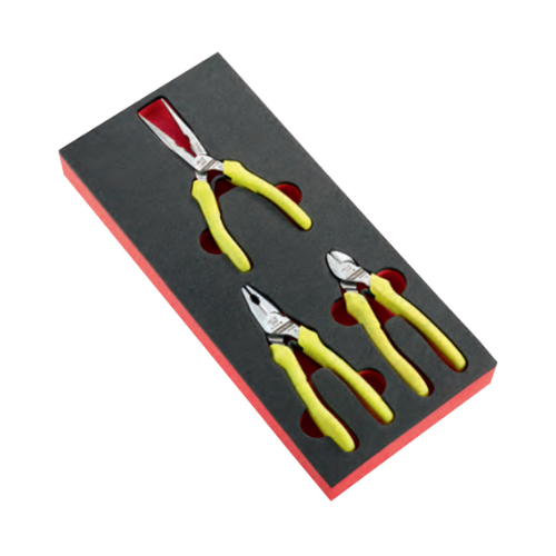 3-piece pliers with offcut retainer set in foam tray - FLUO