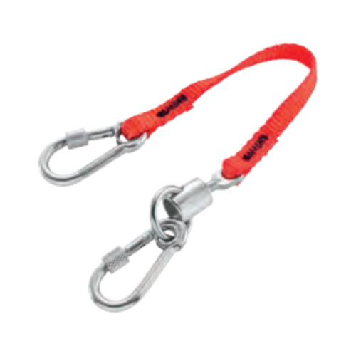 Lanyard 20 cm - Stainless steel 50 mm spring hook + swivel and 60 mm stainless steel snap hook with screw - SLS