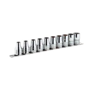 Sets of 1/2" sockets in metallic rack