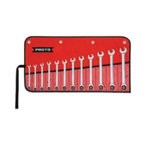 JSCRMT-12S 12 Piece Full Polish Metric Non-Reversible Ratcheting Combination Wrench Set - 12 Point