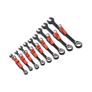 JSCV-9S-TT 9 Piece Black Chrome Reversible Combination Ratcheting Wrench Set - Spline