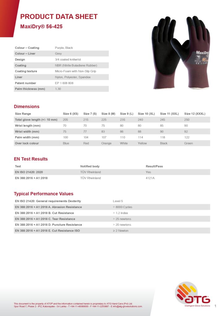 "MaxiDry 56-425 chemical handling gloves