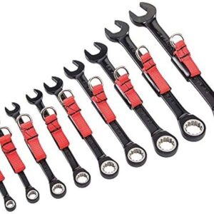 JSCR-9S-TT TETHER-READY 9 PIECE BLACK CHROME NON-REVERSIBLE COMBINATION RATCHETING WRENCH SET - SPLINE