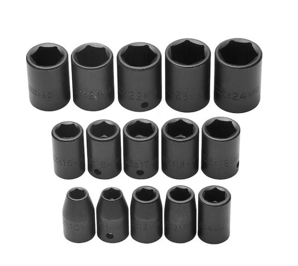 J74204 1/2" DRIVE 15 PIECE METRIC IMPACT SOCKET SET - 6 POINT