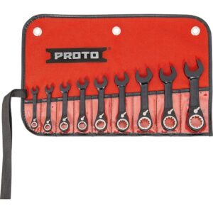 JSCVS-9S 9 PIECE BLACK CHROME COMBINATION STUBBY REVERSIBLE RATCHETING WRENCH SET - SPLINE